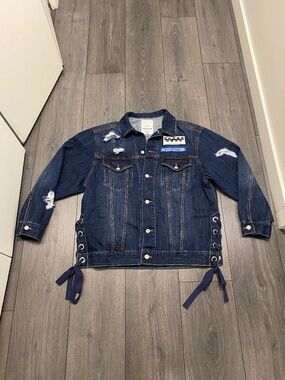 Moussy Distressed Patched Denim Jacket Size One Size